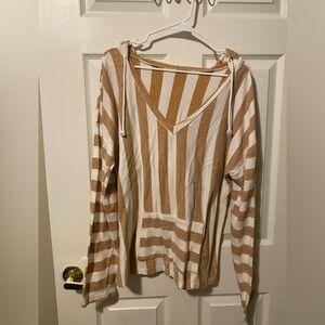 Casual Striped Tan and White Hoodie